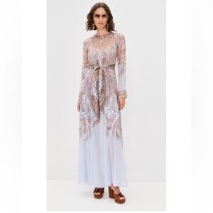 Zimmermann Hypnotic Paisley Long Sleeves Maxi Belt Sheath Dress Lilac AU 1 US 6